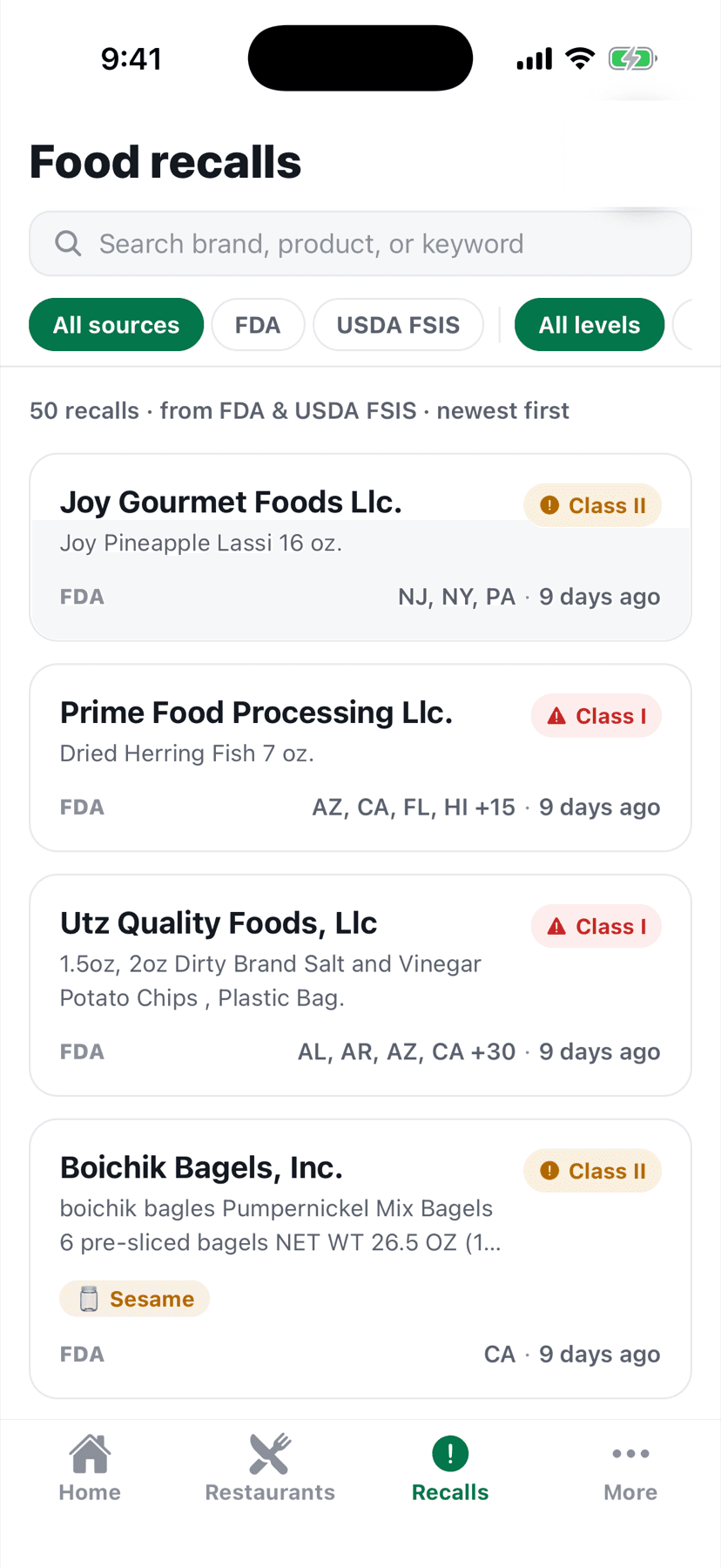 The Radius food-recall feed